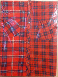 flannel shirts, plastic, wood stretcher
